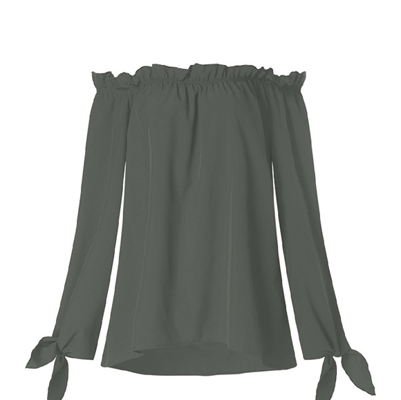 OTIS Olive Green Ruffle Trim Off Shoulder Blouse - Picture 5 of 7